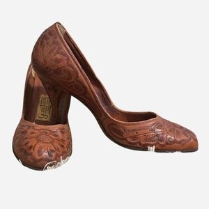 Brown Embossed Leather Heels